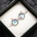 Vue macro de pendentifs dorés sertis de cristaux irisés facettés pour bijoux DIY - Dégradé Bleu Vert Rose Rond (9#)