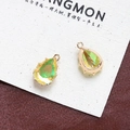 Golden teardrop pendant with gradient green to yellow zircon for DIY jewelry making - Style 23 (23#)