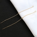Close-up of S925 sterling silver gold-plated long ear threads with cross chain detail - 18K Gold Style