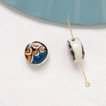 Detail of hand-painted ceramic beads with ocean wave patterns and gold pin for DIY jewelry - Fish Scale Style (9#)