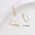 Detalle de ganchos para pendientes bañados en oro 18K con circonitas, tamaño 3x19mm - Gancho de Pendiente con Strass Único / Chapado en oro 14K