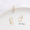 Detalle de ganchos de oreja en U dorados 3x17mm con circón para joyería artesanal - Gancho de Pendiente con Strass Pavé Texturizado / Chapado en oro 14K