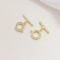 Detailansicht vergoldeter Knebelverschluss mit Zirkonia für DIY-Schmuckherstellung - Runder Strass-Stil / 14K Gold (Rund Strass)