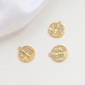 Detailed view of three gold-plated castle pendants with white zircon pavé for DIY jewelry - 18K Gold