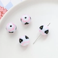 Close-up of acrylic round beads with pink waves and black heart patterns for DIY jewelry - White Wave Black Heart (1#)