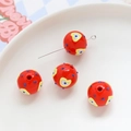 Macro shot of red acrylic beads with yellow heart patterns and blue polka dots for DIY - Red Yellow Heart Blue Dot (2#)
