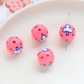 Macro detail of pink acrylic floral beads with colorful printed patterns for DIY jewelry - Pink Blue White Floral (4#)