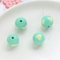 Detail of mint green acrylic beads with yellow hearts and pink dots for DIY jewelry - Mint Green Heart Pink Dot (10#)