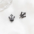 Detailed close-up of S925 sterling silver crown earrings with cubic zirconia inlay - Crown Pearl Cap Finding (S925) / Gunmetal