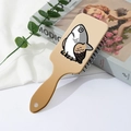 Beige paddle air cushion hairbrush featuring a cartoon shark and owl illustration on back - Regular Pack / Owl Shark Style (Beige Khaki)