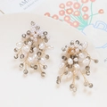 Gros plan détaillé des boucles d'oreilles artisanales en perles et perles de verre gris - Gris Rond Cristal Tissé