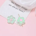 Detailed view of handmade light green acrylic flower beads with pink centers for DIY jewelry - Green Flower