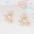 Élégantes boucles d'oreilles fleurs en perles et cristaux avec fil doré fait main - Blanc Rond Cristal Tissé