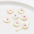 Macro detail of natural pearl daisy beads with purple centers and gold pin for DIY jewelry - Purple Center