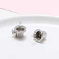 Detailed view of silver cup-shaped charms with vertical textures and zircon inlay - Carrot Potted Plant Style / White K Gold (Unit Price)