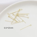 Golden 0.5x25mm eye pins in 14k gold plated finish for DIY jewelry making and beading - 14K Gold (0.5x25mm)
