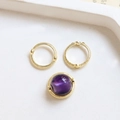 Détail de cadres ronds texturés plaqués or et gemme violette pour la création de bijoux - Or 14K Adapté aux Perles de 10mm (TB678982327984)