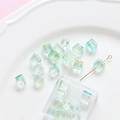 Macro detail of cube glass beads with aurora gradient for DIY jewelry making - 20 Pieces Pack / 9# Yellow Green