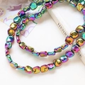 Macro shot of iridescent square glass beads with rainbow metallic finish for jewelry making - 12# Peacock Blue Iridescent