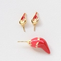 Close-up of gold-plated red and yellow enamel fox ear charms for jewelry DIY - 1# Two Colorful Ears + One Tail (Gold Base)