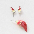 Detail showing red and yellow hand-painted enamel charms for DIY jewelry making - 2# Two Colorful Ears + One Tail (White Gold Base)