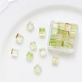 Green and brown gradient glass cube beads for DIY jewelry making in a plastic box - 20 Pieces Pack / Emerald Green