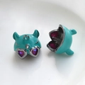 Detail of owl charms with blue enamel and heart-shaped purple zirconia for DIY jewelry - Teal Helmet Gunmetal Base (6#)