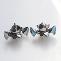 Detailed view of gun black bat jewelry base with light blue enamel for DIY accessories - Gunmetal Black Bat (3#)