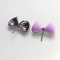 Detailed view of lavender enamel butterfly bow charm with gunmetal finish base - Purple Gunmetal Base Bowknot (14#)