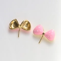 Detailed view of pink polka dot bow charm showing gold plated alloy front and back - Pink Gold Base Polka Dot Bowknot (13#)