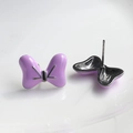 Detail of purple enamel bow earrings with silver-tone metal backing and stud pins - Purple Gunmetal Base Bowknot (12#)