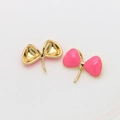 Detailed view of pink enamel butterfly jewelry connectors in gold plated metal finish - Rose Red Gold Base Bowknot (15#)