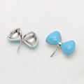 Detailed front and back view of light blue enamel bow charm for DIY jewelry making - Blue Silver Base Bowknot (16#)