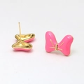 Detail of bright pink enamel butterfly bow stud earring with gold-plated metal finish - Rose Red Gold Base Bowknot (17#)