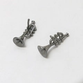 Macro detail of gunmetal trumpet earrings with precise musical instrument craftsmanship - Horn / Gunmetal