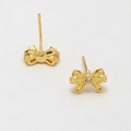 Front and back view of gold-plated bow earrings with center-set clear zircon detail - Bow / Gold