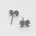 Detail of dark grey bow stud earrings with center crystal for DIY jewelry making - Bow / Gunmetal
