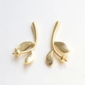 Macro view of gold-plated leaf branch pendants with pearl cup bases for DIY jewelry - 1# Long Leaf Gold