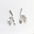 Detailed silver leaf jewelry base for DIY pearls with polished branch and prongs - 2# Long Leaf Silver