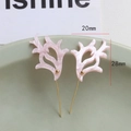 Macro detail of pink pearlescent acetate horn earrings with dimensions 20mm by 28mm - Antler Shape (2#) / 1 Pair / Pink