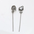 Macro detail of silver-plated star and planet earrings with sparkling zircon stones - Gunmetal