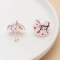Close-up of DIY umbrella charms with cherry blossom prints and gold-tone metal handles - 2# Plum Blossom Branches Umbrella