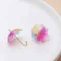 Close-up of mini resin umbrella charms with colorful watercolor swirls and gold hooks - 3# Rose Red Yellow Gradient