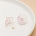 Detailed macro of floral ghost umbrella charms in resin with pink cherry blossoms - 4# Sakura Transparent Umbrella