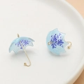 Detail of light blue floral ghost umbrella earrings with gold alloy hooks and bead accents - 1# Dark Blue Branches Umbrella
