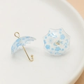 Detailed view of mini floral umbrella charms with golden handles for DIY jewelry making - 6# Transparent Blue Flower Umbrella