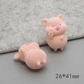 Detailed view of pink flocked 3D pig figurines for DIY crafts, size 26x41mm - Peace Sign Pig (D2082)