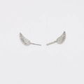 Detail of silver wing-shaped jewelry charms featuring intricate feather engraving - Feather Wing Style (02#) / White Gold