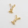 Detailed V-shaped gold antler and rabbit ear pendant bail with white cubic zirconia - Zirconia Inlaid Rabbit Hat Pendant Bail (01# K Rabbit Hat) / Gold