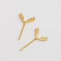 Detail of gold antler stud earrings featuring cubic zirconia in a minimalist style - Antler Pin Style (02# K Gold) / K Gold